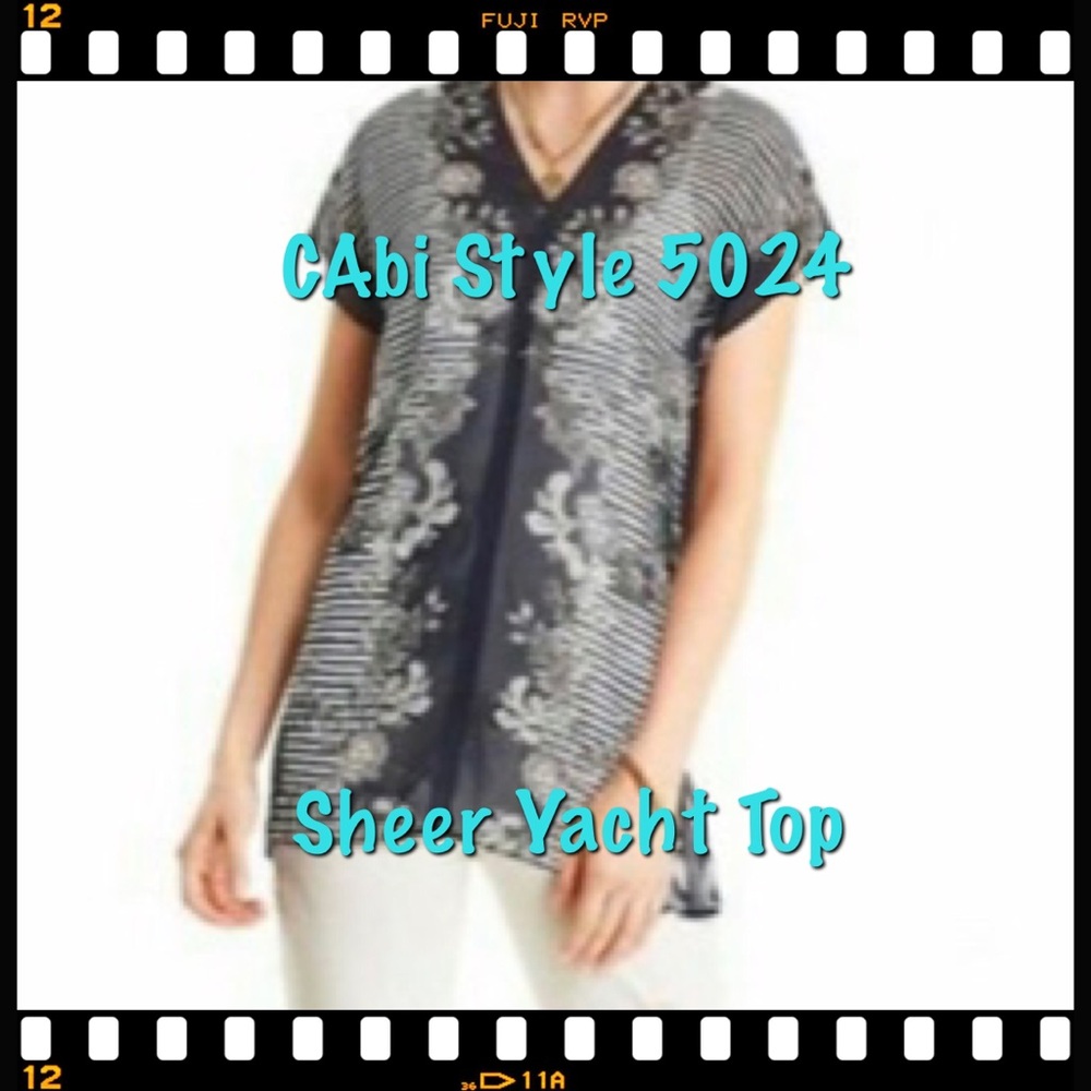 CABI Sheer Yacht Tunic Top Floral Blue Gray Sz M #5024 NWOT